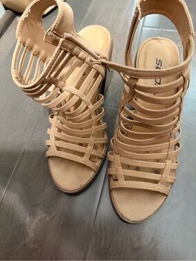 Soda Strappy Nude/Tan High Heel Sandals